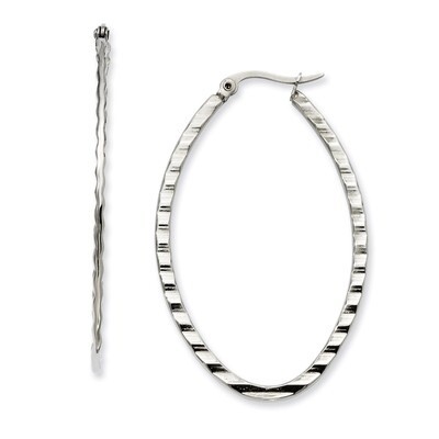 Textured Oval Hoop Earrings - Stainless Steel SRE503 by Chisel, MPN: SRE503, 883957584256