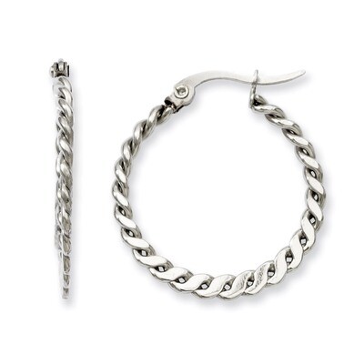 23mm Textured Hoop Earrings - Stainless Steel SRE502 by Chisel, MPN: SRE502, 883957584645