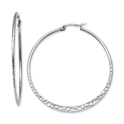 50mm Textured Hoop Earrings - Stainless Steel SRE495 by Chisel, MPN: SRE495, 883957523187