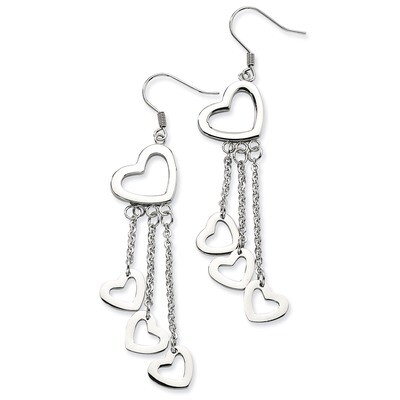 Polished Hearts Dangle Earrings - Stainless Steel SRE240 by Chisel, MPN: SRE240, 883957509969