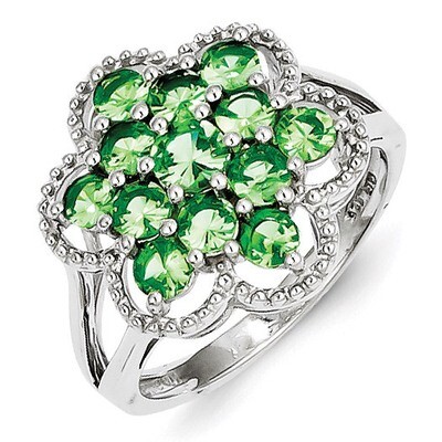Tsavorite Flower Ring Sterling Silver QR4528TS, MPN: QR4528TS, 883957438696