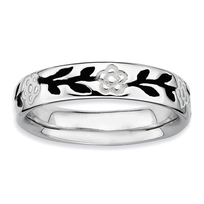Enameled Flower Ring - Sterling Silver Polished QSK106, MPN: QSK106, 886774209388