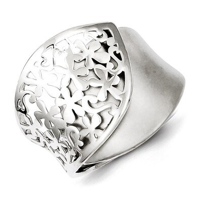 Brushed Flower Design Ring Sterling Silver Polished QR4191, MPN: QR4191, 191101285356