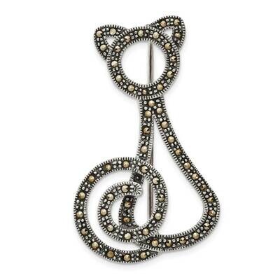 Marcasite Cat Pin Sterling Silver Antiqued QP5038, MPN: QP5038,