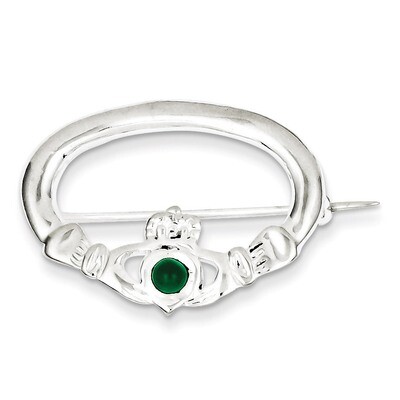 Green Diamond Claddagh Pin Sterling Silver QP164, MPN: QP164, 883957549187
