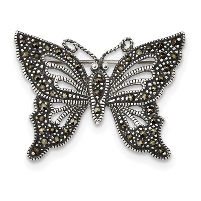 Marcasite Butterfly Pin Sterling Silver Antiqued QP4889, MPN: QP4889,