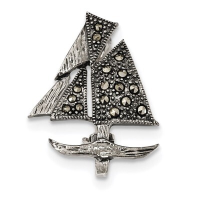 Marcasite Sailboat Pin Sterling Silver Antiqued QP4885, MPN: QP4885,
