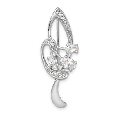 CZ Diamond Leaf Pin Sterling Silver Rhodium-Plated QP5413, MPN: QP5413,