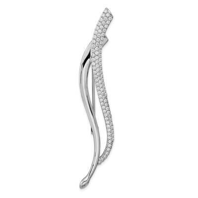 CZ Diamond Fancy Curved Pin Brooch Sterling Silver Rhodium-Plated QP5429, MPN: QP5429,