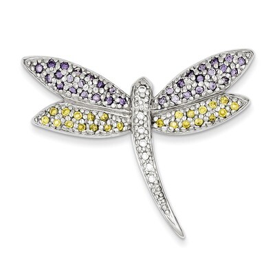 Purple, Yellow &amp; Clear Diamond Dragonfly Pin Sterling Silver QP888, MPN: QP888, 191101280511
