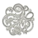 CZ Diamond Filigree Floral Vintage Style Pin Brooch Sterling Silver Polished QP5417, MPN: QP5417,