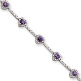 Amethyst and Clear Diamond Heart Bracelet Sterling Silver QX452AM, MPN: QX452AM, 191101286070