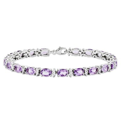 Amethyst &amp; White Topaz Bracelet Sterling Silver QX816AM, MPN: QX816AM, 883957441610
