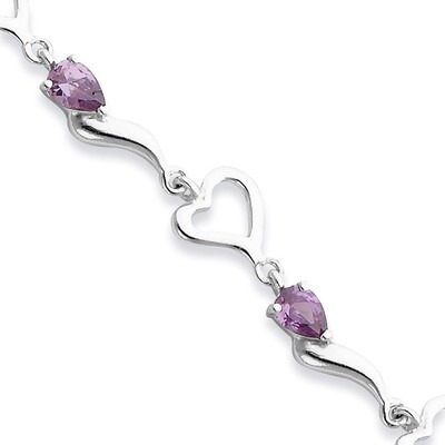 Amethyst Polished Fancy Link Heart Bracelet Sterling Silver QX809AM, MPN: QX809AM, 883957584690