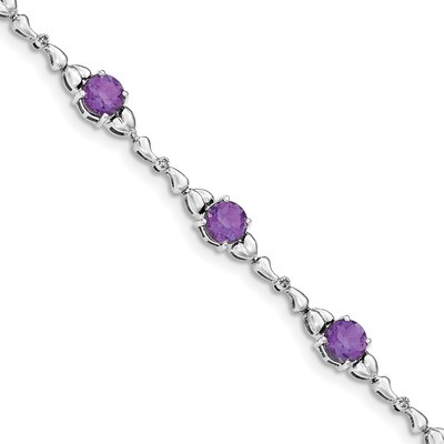 Amethyst &amp; Diamond Tennis Bracelet 7.5 Inch Sterling Silver Rhodium-plated QX946AM, MPN: QX946AM, 1…