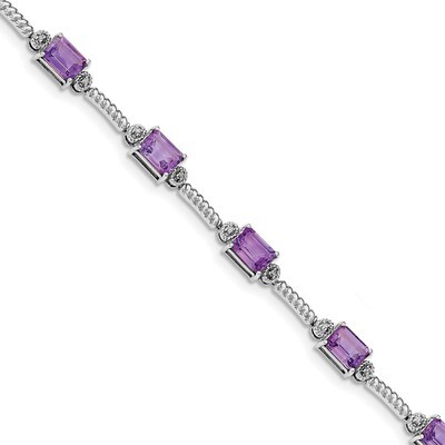 Amethyst &amp; Diamond Tennis Bracelet 7.5 Inch Sterling Silver Rhodium-plated QX947AM, MPN: QX947AM, 1…