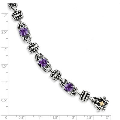 Amethyst Antiqued 7.5 Inch Bracelet Sterling Silver &amp; 14k Gold QTC388, MPN: QTC388, 883957503868