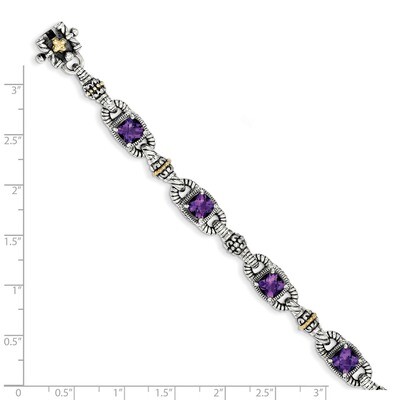 Amethyst Antiqued 7.25 Inch Bracelet Sterling Silver &amp; 14k Gold QTC412, MPN: QTC412, 883957503547