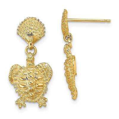 Shell Turtle Post Dangle Earrings 14k Gold TE762, MPN: TE762, 637218013579