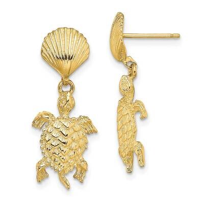 Shell Sea Turtle Dangle Earrings 14k Gold TE761, MPN: TE761, 637218013562