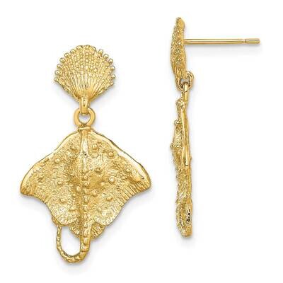 Shell Singray Post Dangle Earrings 14k Gold TE759, MPN: TE759, 637218013548