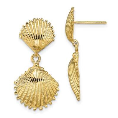 Scallop Shell Dangle Earrings 14k Gold Polished TE754, MPN: TE754, 637218013470