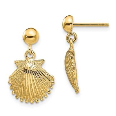 Scallop Shell Dangle Earrings 14k Gold Polished TE748, MPN: TE748, 637218013395