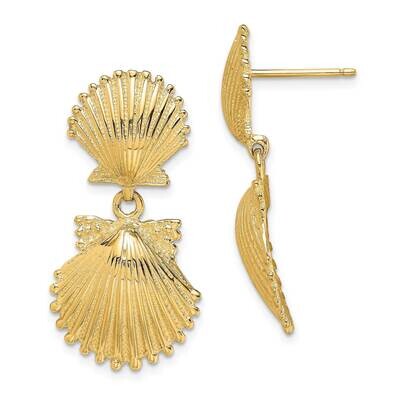 Double Scallop Shell Dangle Earrings 14k Gold TE746, MPN: TE746, 637218013371