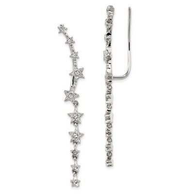 CZ Diamond Stars Ear Climber Earrings Sterling Silver Rhodium-plated QE13390, MPN: QE13390, 1911012…