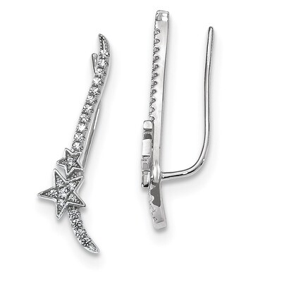 CZ Diamond Star Ear Climber Earrings Sterling Silver Rhodium-plated QE13387, MPN: QE13387, 19110123…