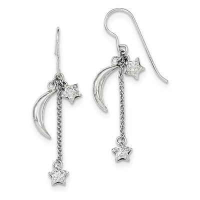 Diamond-cut Puff Stars and Moons Earrings Sterling Silver Rhodium Plated QE11463, MPN: QE11463, 191…