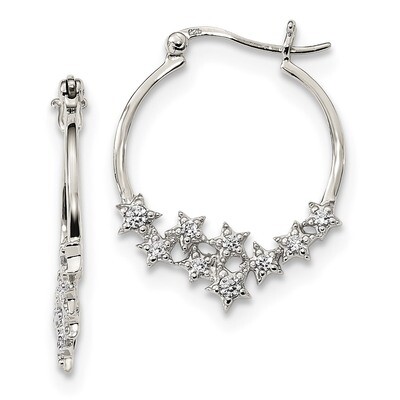 CZ Diamond Star Hoop Earrings Sterling Silver QE13800, MPN: QE13800, 883957922089