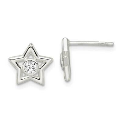 CZ Diamond Star Post Earrings Sterling Silver Polished QE16476, MPN: QE16476, 196904165607