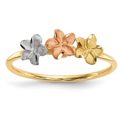 White Rhodium Polished and Satin 3 Flower Ring 14k Two-Tone Gold R631, MPN: R631, 883957156866