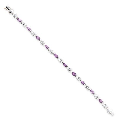 Amethyst &amp; Diamond Bracelet Sterling Silver QX139AM, MPN: QX139AM, 815479015185