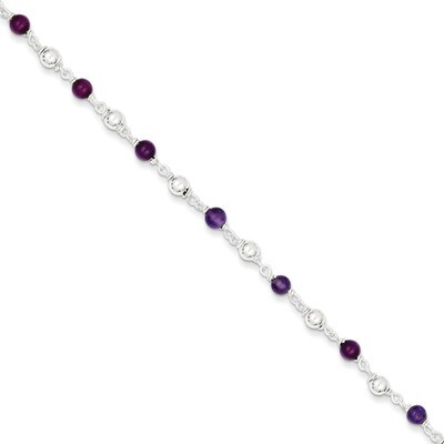 7 Inch Amethyst Beaded Bracelet Sterling Silver Polished QH419-7, MPN: QH419-7, 883957954424