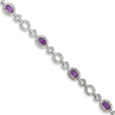 Amethyst Oval Link Bracelet Diamond Sterling Silver QX819AM, MPN: QX819AM, 883957368580