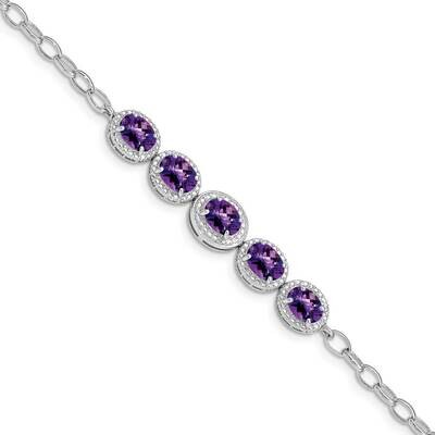 Amethyst Bracelet Sterling Silver Rhodium Plated QG5058-8, MPN: QG5058-8, 883957226200