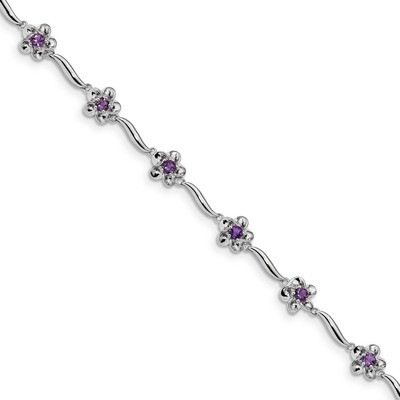 Floral Amethyst Bracelet 7.5 Inch Sterling Silver Rhodium-plated QX980AM, MPN: QX980AM, 883957638836