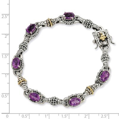 4.57 Amethyst 7.25 Inch Bracelet Sterling Silver &amp; 14k Gold QTC406, MPN: QTC406, 883957503349