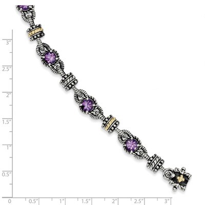 4.00 Amethyst 7.5 Inch Bracelet Sterling Silver &amp; 14k Gold QTC400, MPN: QTC400, 883957503745