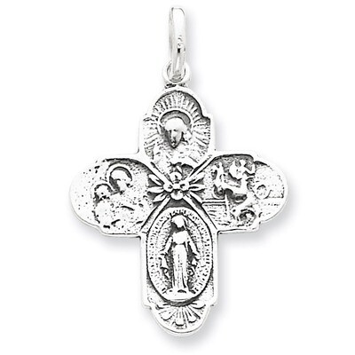 4-way Medal Antiqued Sterling Silver QC5805, MPN: QC5805, 883957913384