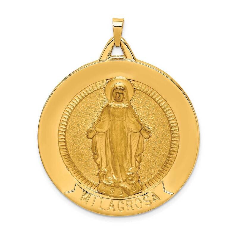 Large Raised Round Milagrosa Medal 14k Gold Solid Polished Satin XR1772