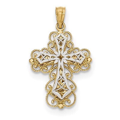 2 Level Filigree Cross Pendant 14k Two-tone Gold Polished K5454, MPN: K5454, 191101459214