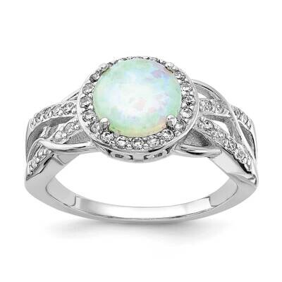CZ Diamond and Created Opal Twisted Ring Sterling Silver Rhodium Plated QCM1368, MPN: QCM1368, 1911…