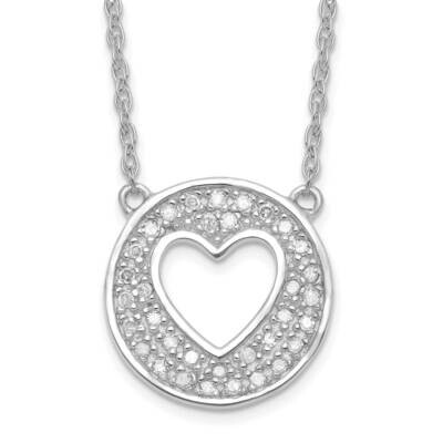 Sterling Silver Polished Diamond Heart in Circle with 2 in ext Necklace PXD2724-SSS43