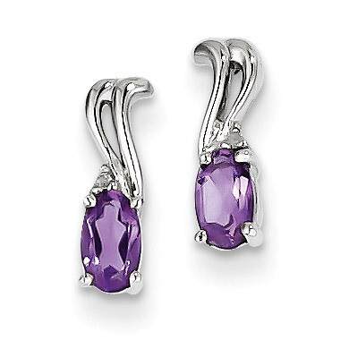 Amethyst Oval Post Earrings Sterling Silver Rhodium-plated Diamond QE9967AM, MPN: QE9967AM, 8839574…