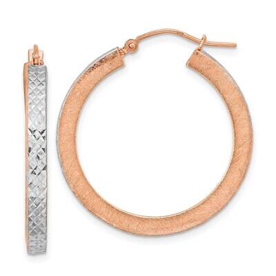 White Rhodium Polished Brushed Diamond-Cut Hoop Earrings 14k Rose Gold TF2079RW, MPN: TF2079RW, 883…