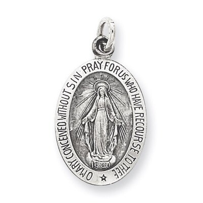 Miraculous Medal Antiqued Sterling Silver QC5520, MPN: QC5520, 191101183072