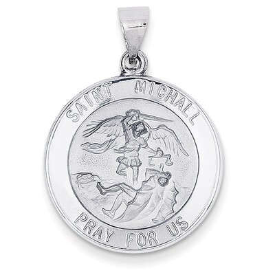 Polished and Satin Saint Michael Medal Pendant 14k White Gold XR1364, MPN: XR1364, 883957494302